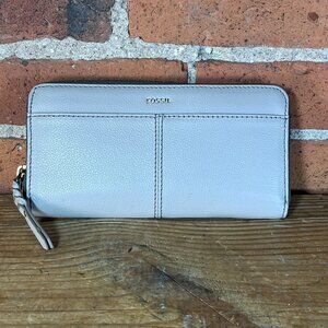 Fossil Tara Zip Around Clutch Wallet Gray Pebbled Leather